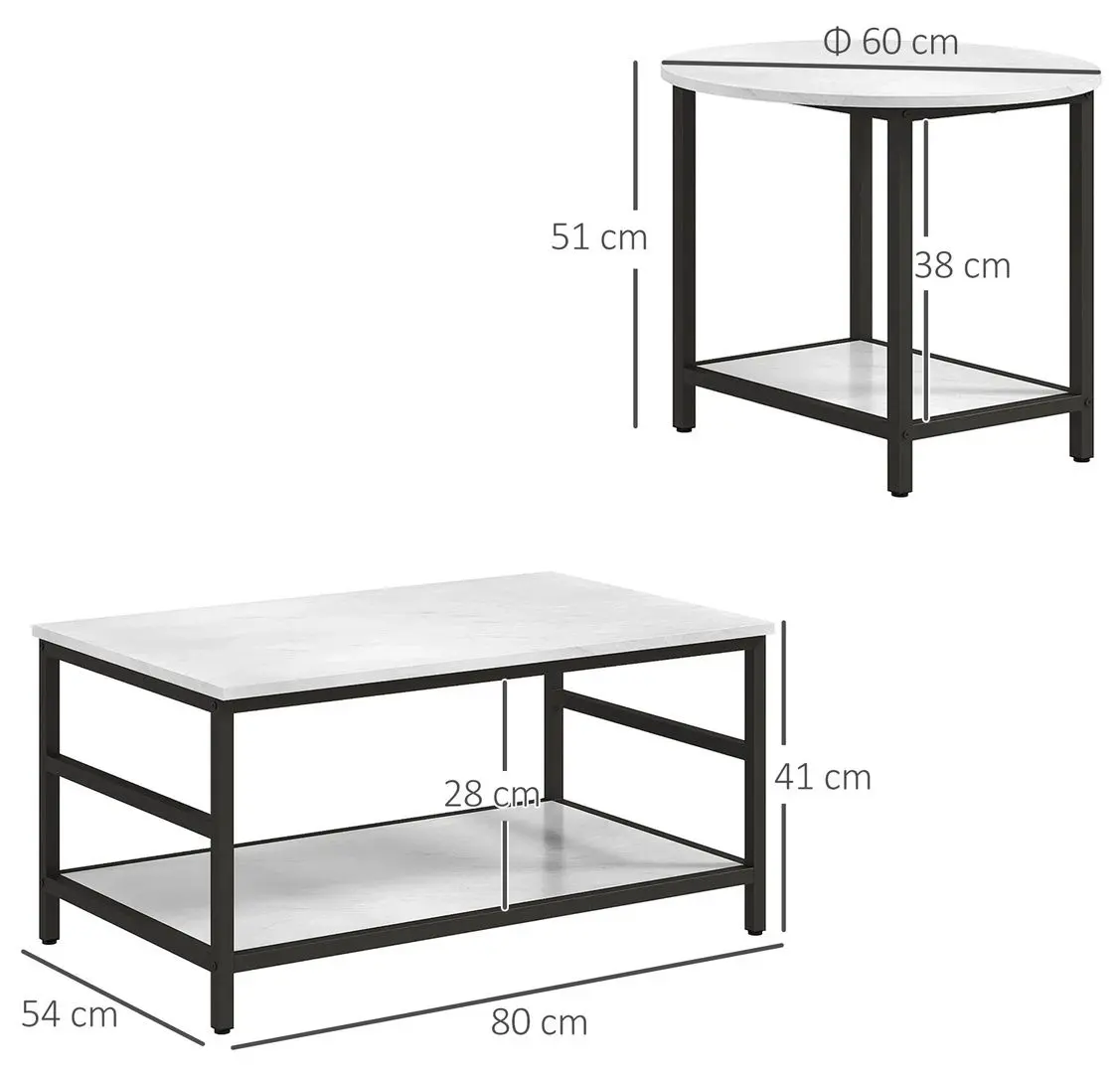 Набор журнальных столиков Homcom 839-766V00WT 80/60 cm (White Marble/Black) - 2