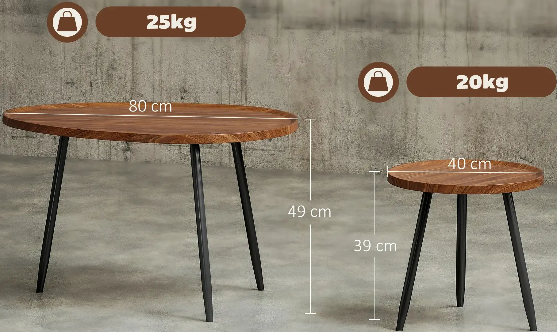 Набор журнальных столиков Homcom 83B-372V00WN (Chestnut/Black) - 7