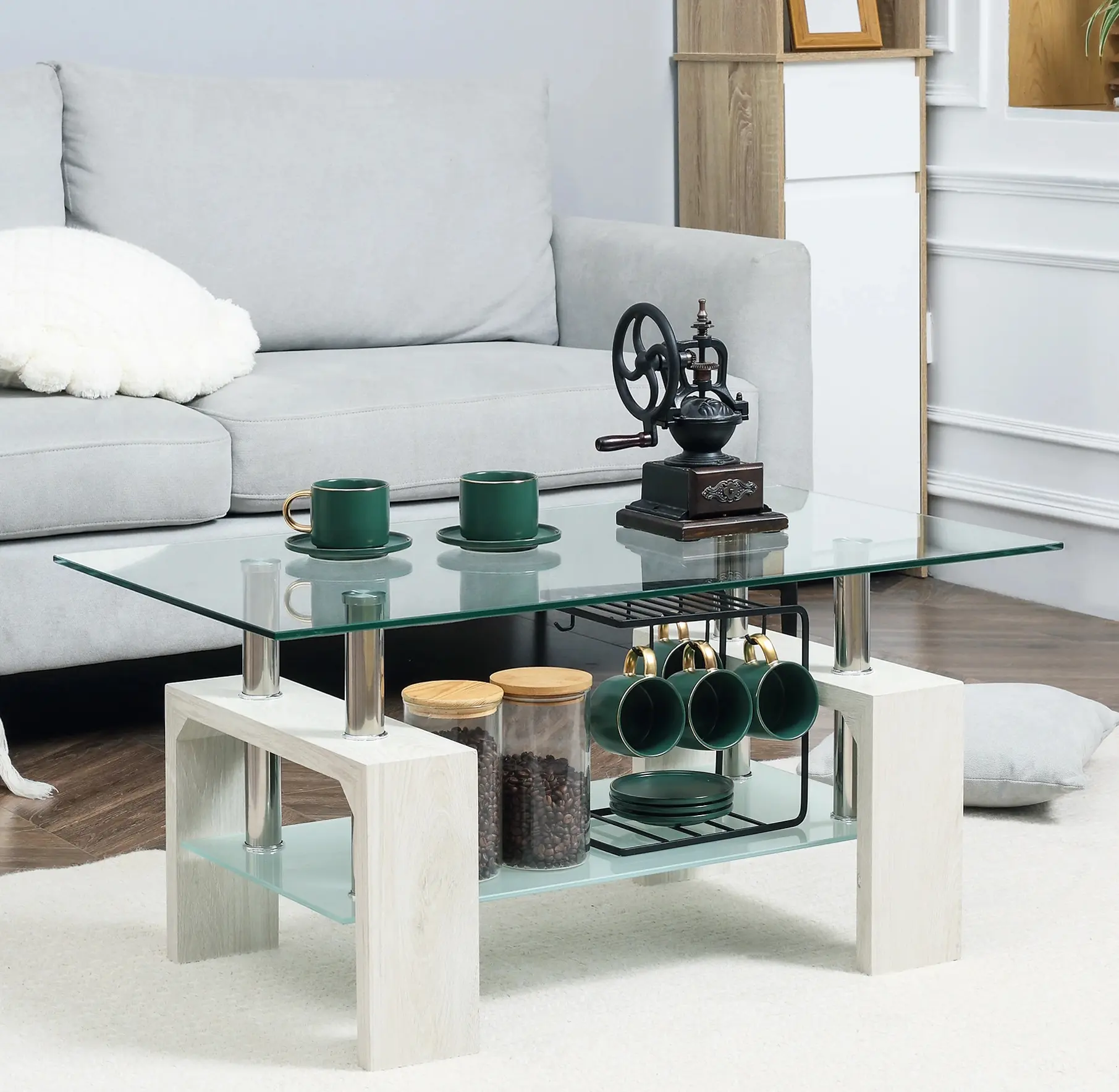 Masa pentru reviste Homcom 839-172WT (Transparent/White) - 9