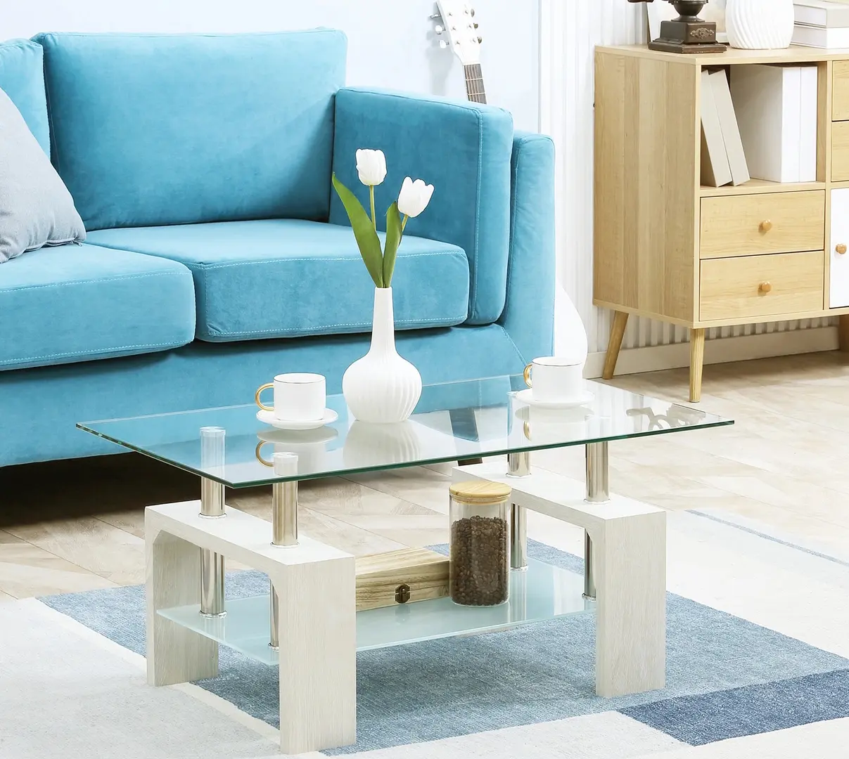Masa pentru reviste Homcom 839-172WT (Transparent/White)