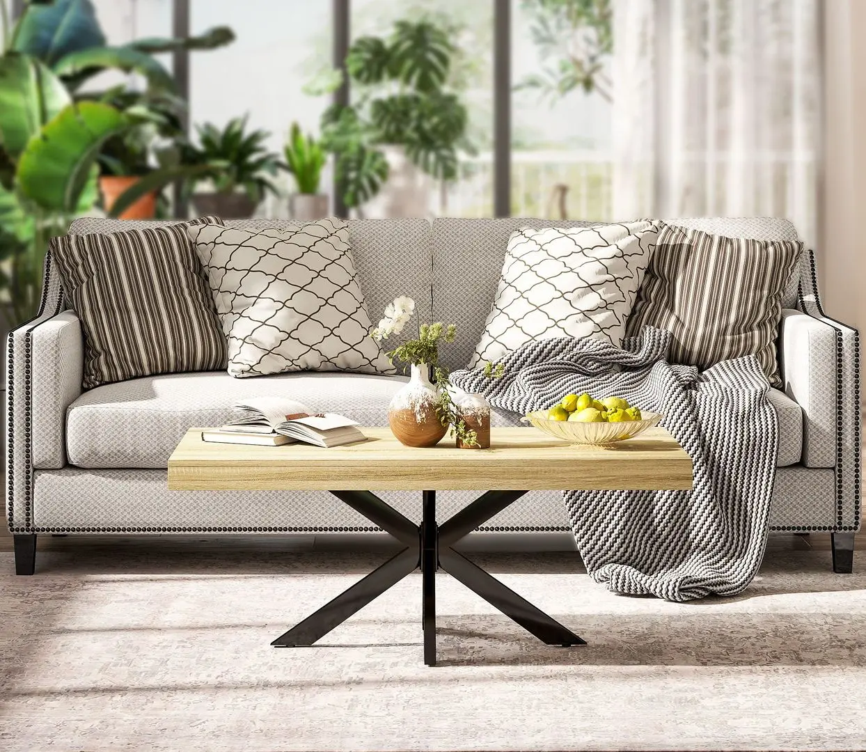 Masa pentru reviste Homcom 839-982V00ND 110x45x60 cm (Natural Oak/Black)