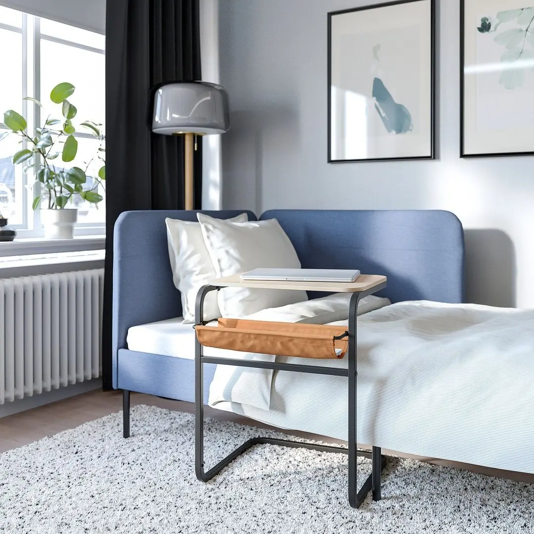 Masuta auxiliara Ikea Olserod 53x50 (Antracit/Aspect Mesteacăn/Galben Inchis)