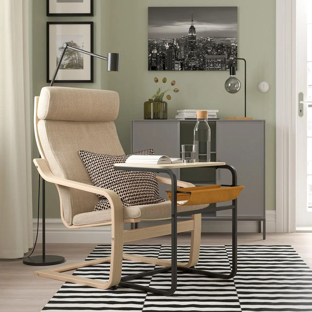 Masuta auxiliara Ikea Olserod 53x50 (Antracit/Aspect Mesteacăn/Galben Inchis)