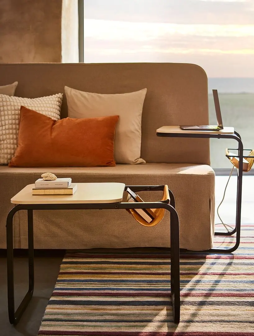 Masuta auxiliara Ikea Olserod 53x50 (Antracit/Aspect Mesteacăn/Galben Inchis)