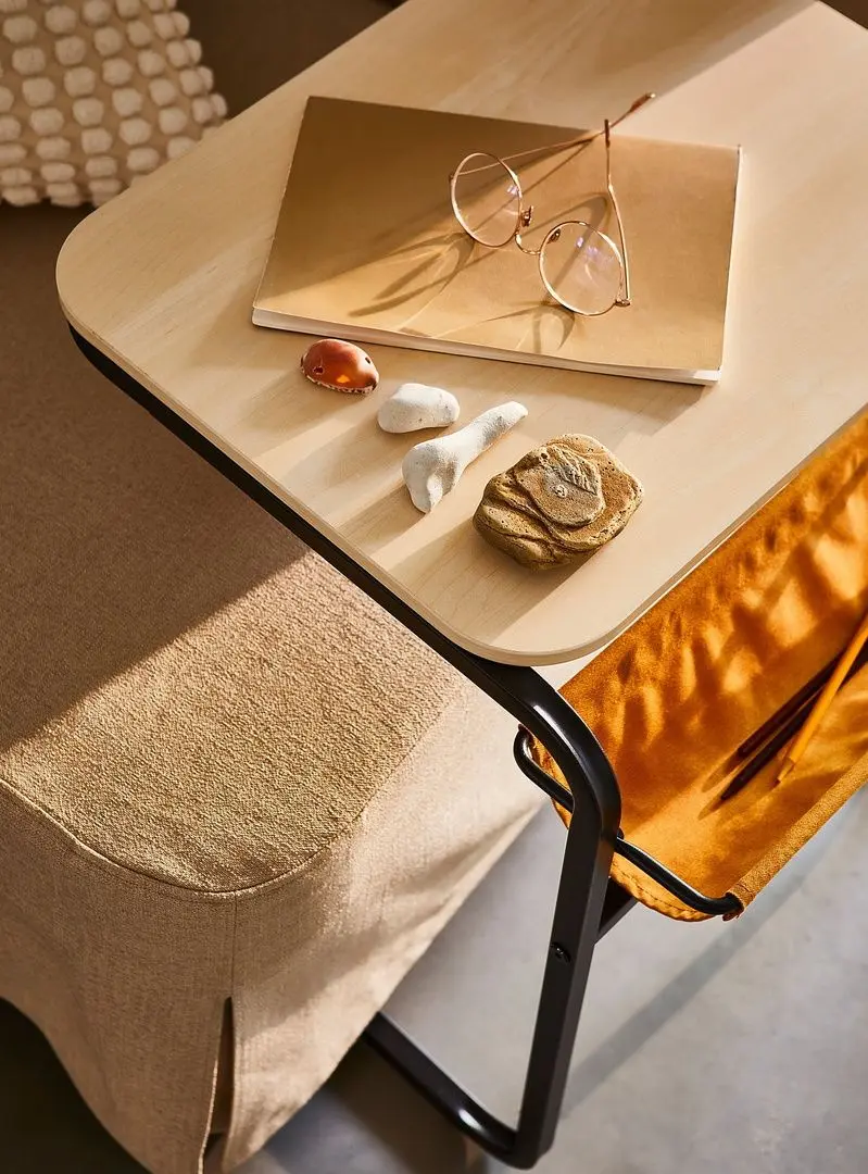 Masuta auxiliara Ikea Olserod 53x50 (Antracit/Aspect Mesteacăn/Galben Inchis)