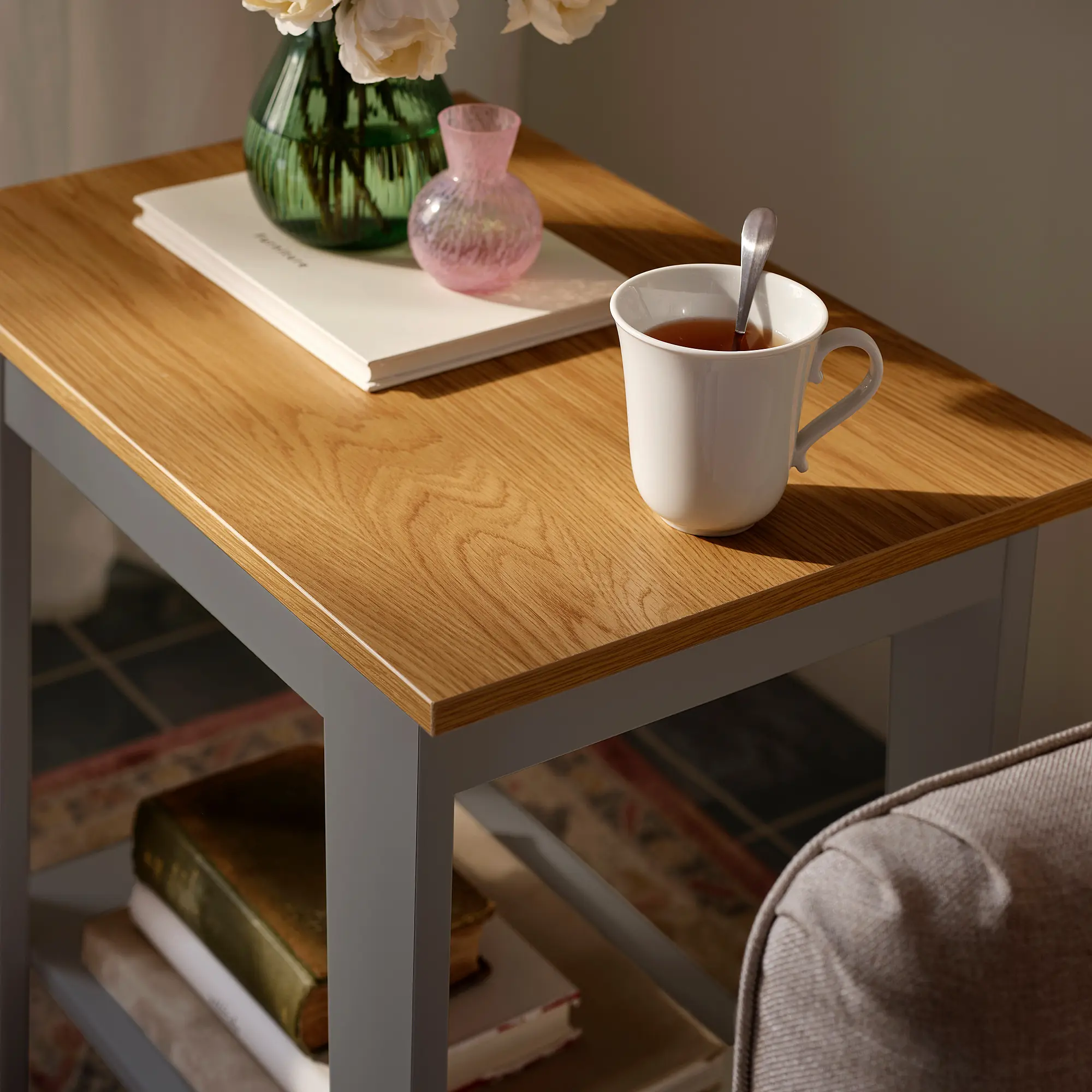 Журнальный столик Ikea Ammaryd 59x40 (Серый/Натуральный)