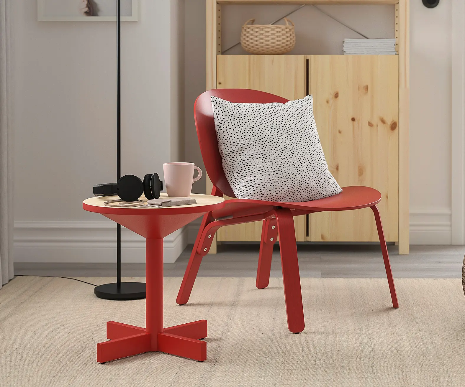 Masa pentru reviste Ikea Grimsarbo (Pin/Rosu deschis)