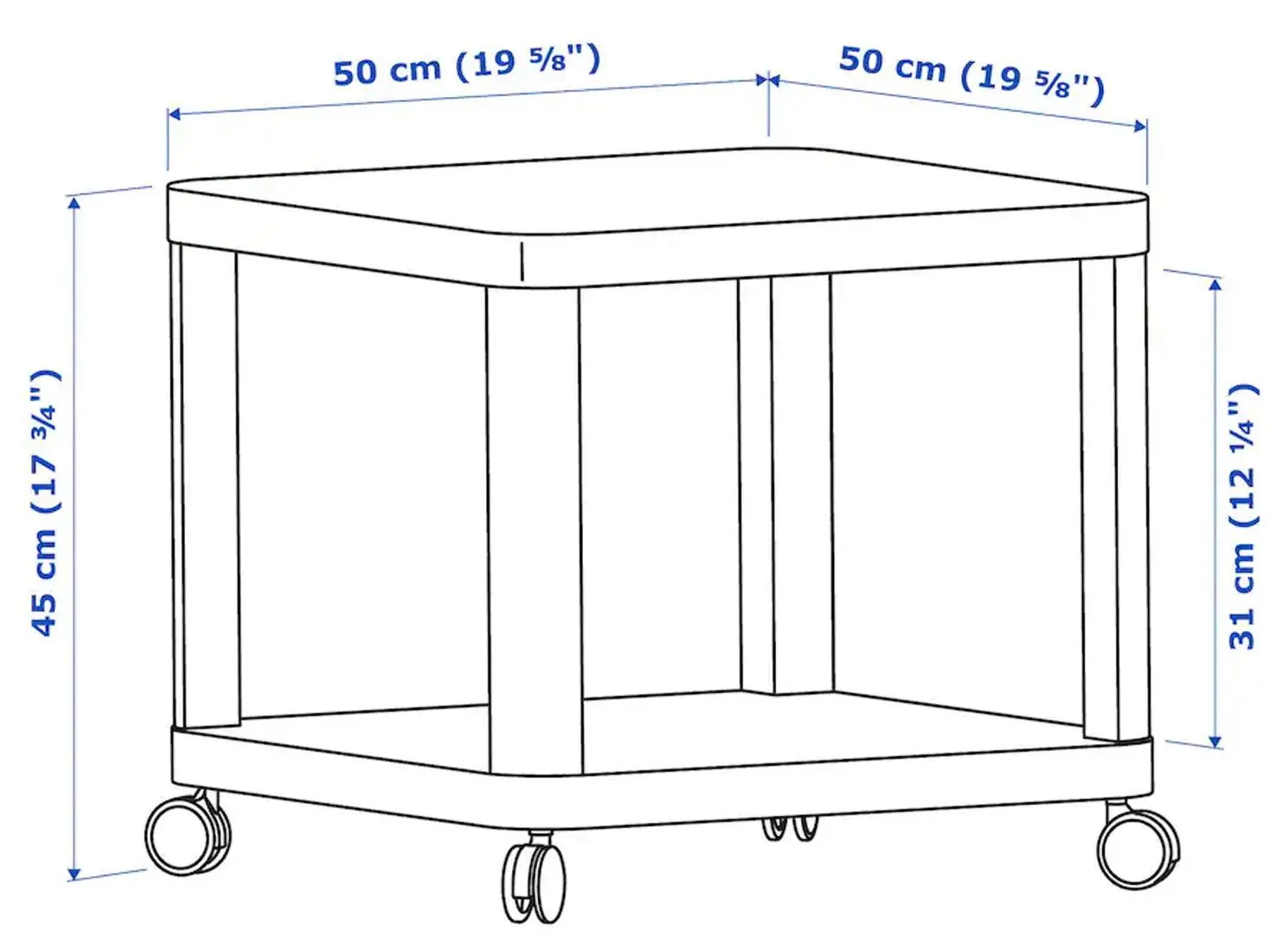 Masuta de cafea Ikea Tingby cu rotile 50x50 (Alb)