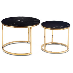 Set masute cafea Mebel Elite Milano 45/60 (Black Marble/Gold) Thumb