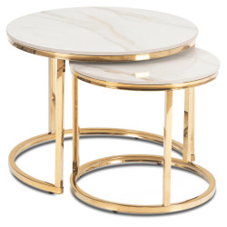 Set masute cafea Mebel Elite Milano 45/60 (White Marble/Gold) Thumb