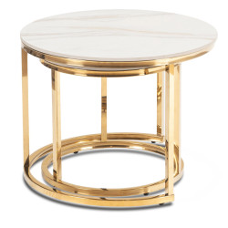 Set masute cafea Mebel Elite Milano 45/60 (White Marble/Gold) Thumb
