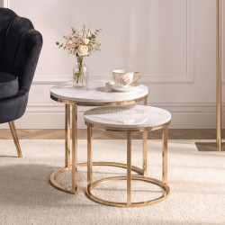 Set masute cafea Mebel Elite Milano 45/60 (White Marble/Gold)