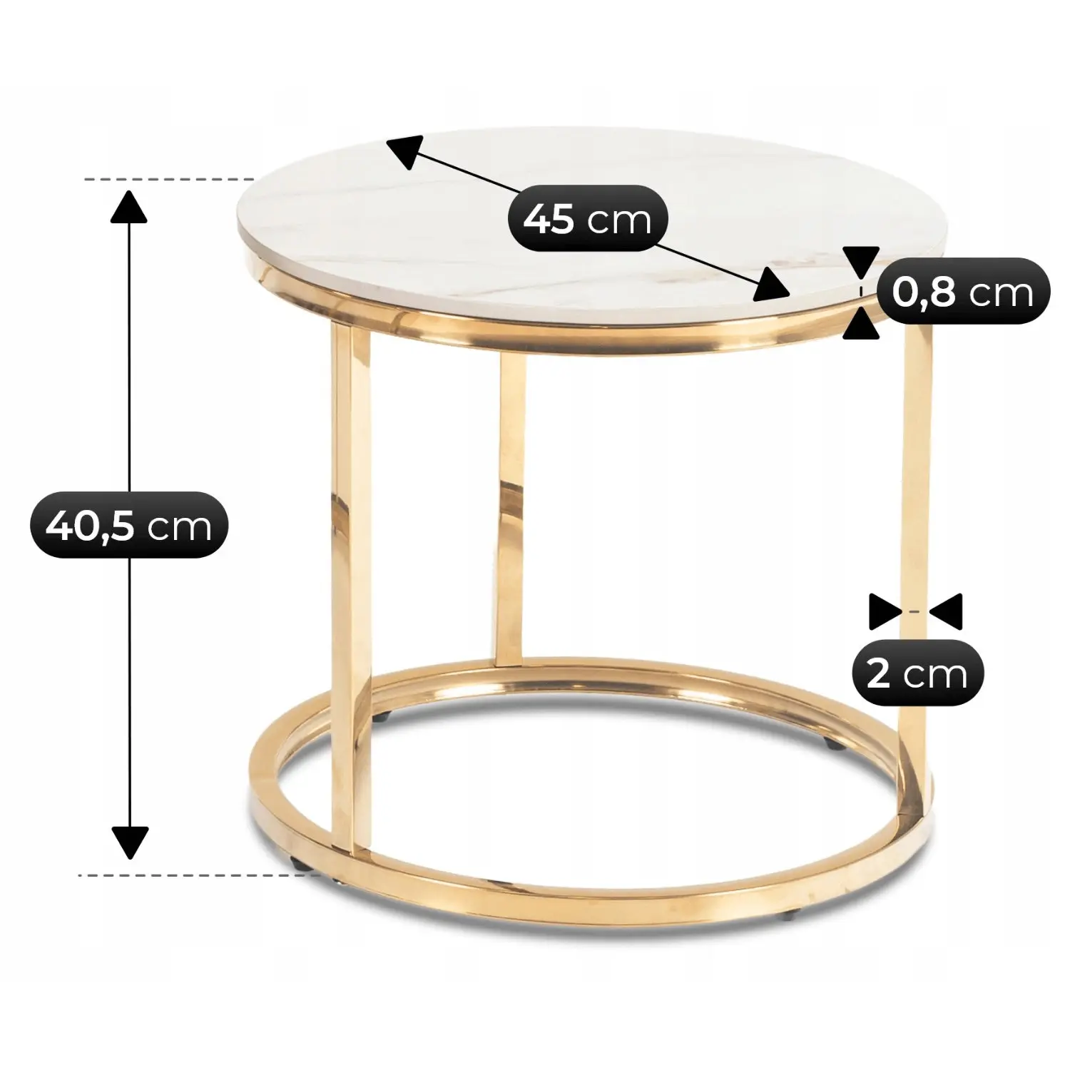 Set masute cafea Mebel Elite Milano 45/60 (White Marble/Gold) - 7
