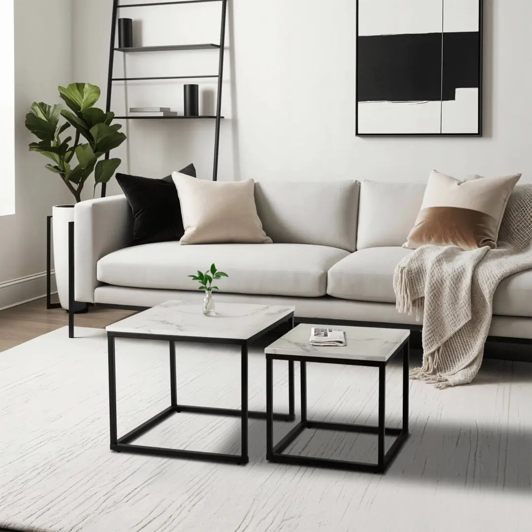 Set mese pentru reviste Mebel Elite Ori (White Marble/Black)