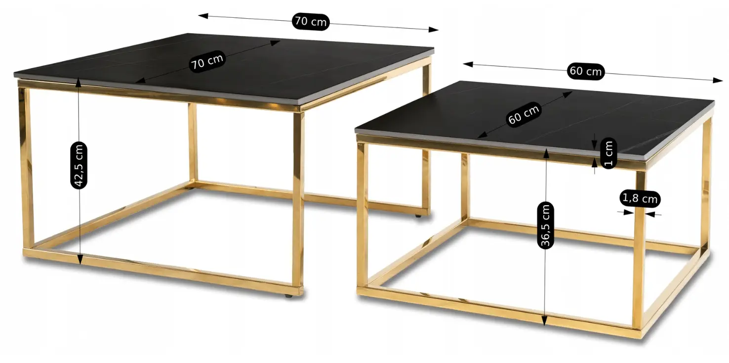 Комплект журнальных столиков Mebel Elite Tenor (Black Marble/Gold)