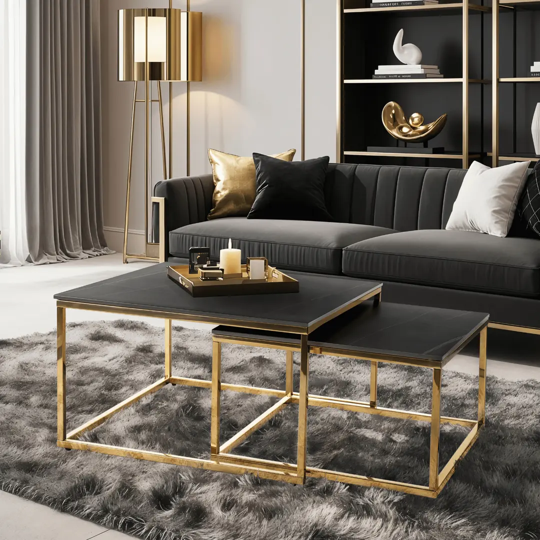 Комплект журнальных столиков Mebel Elite Tenor (Black Marble/Gold)