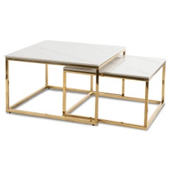 Комплект журнальных столиков Mebel Elite Tenor (White Marble/Gold) Thumb