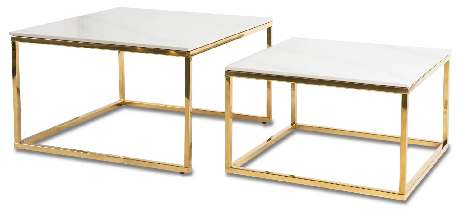 Комплект журнальных столиков Mebel Elite Tenor (White Marble/Gold)