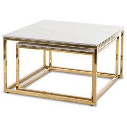 Комплект журнальных столиков Mebel Elite Tenor (White Marble/Gold) Thumb