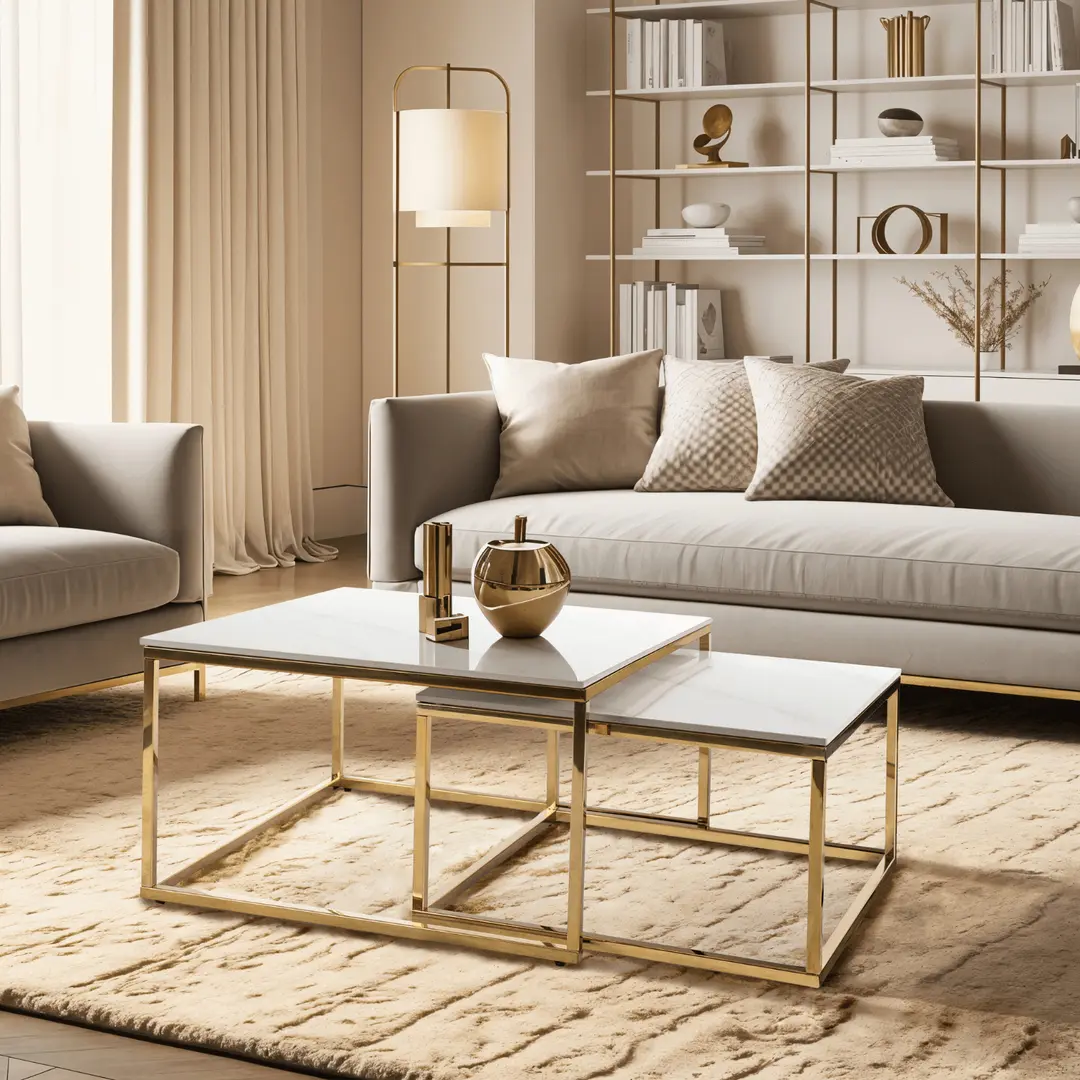 Комплект журнальных столиков Mebel Elite Tenor (White Marble/Gold)