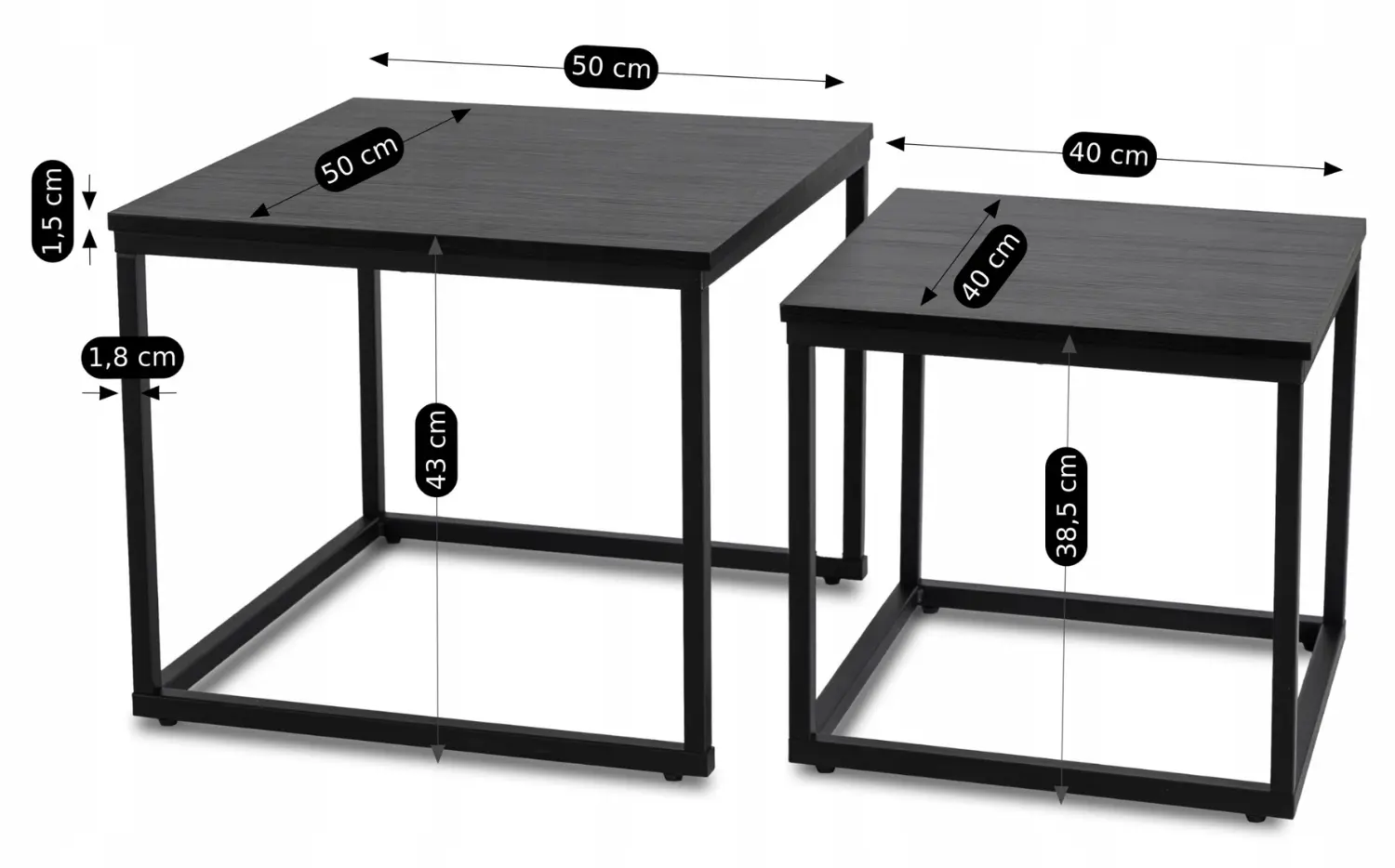 Комплект журнальных столиков Mebel Elite Tevet (Black) - 7