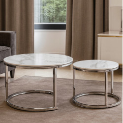 Set masute pentru reviste Mebel Elite Amara (White Marble/Silver)