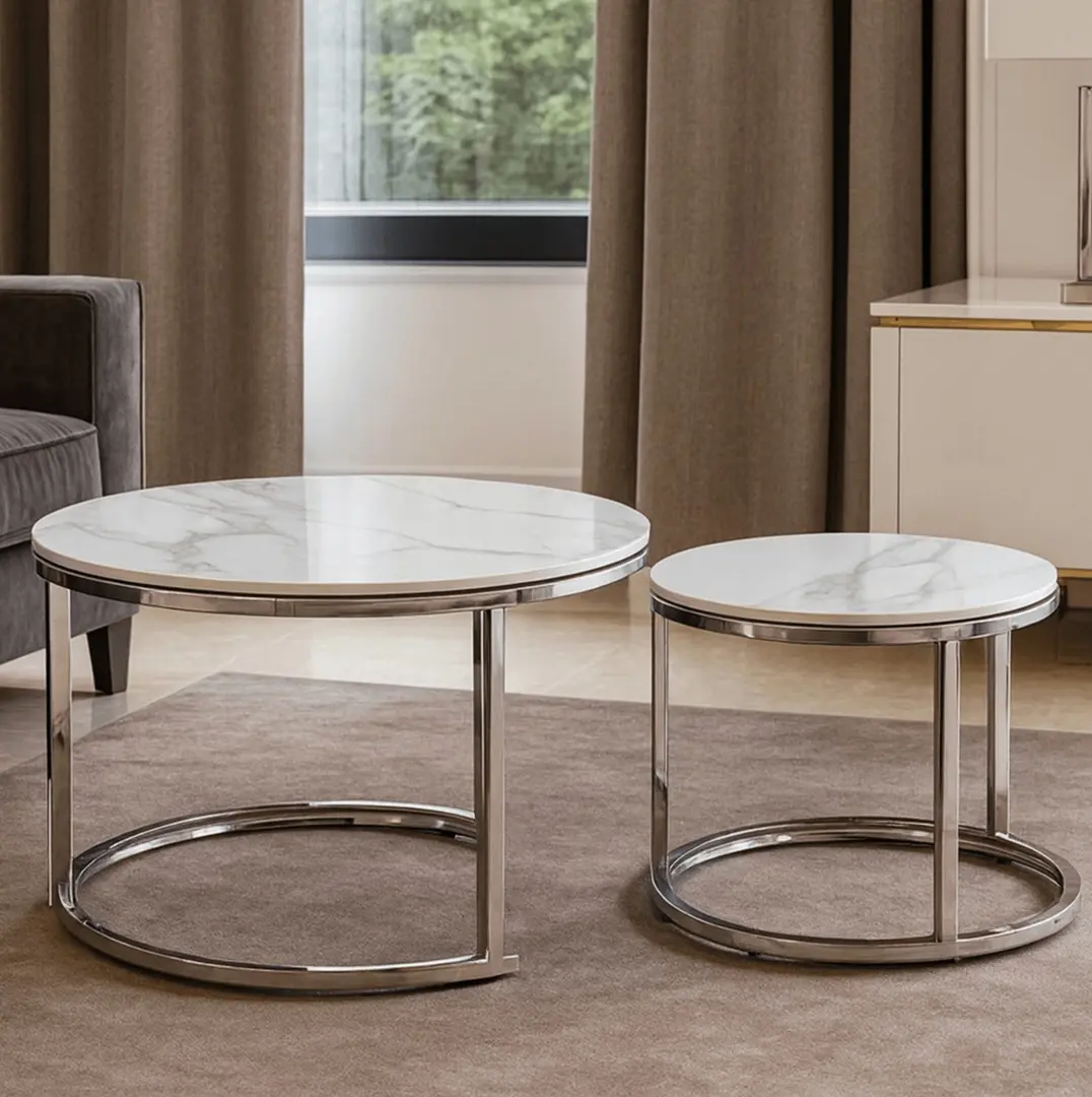 Set masute pentru reviste Mebel Elite Amara (White Marble/Silver)