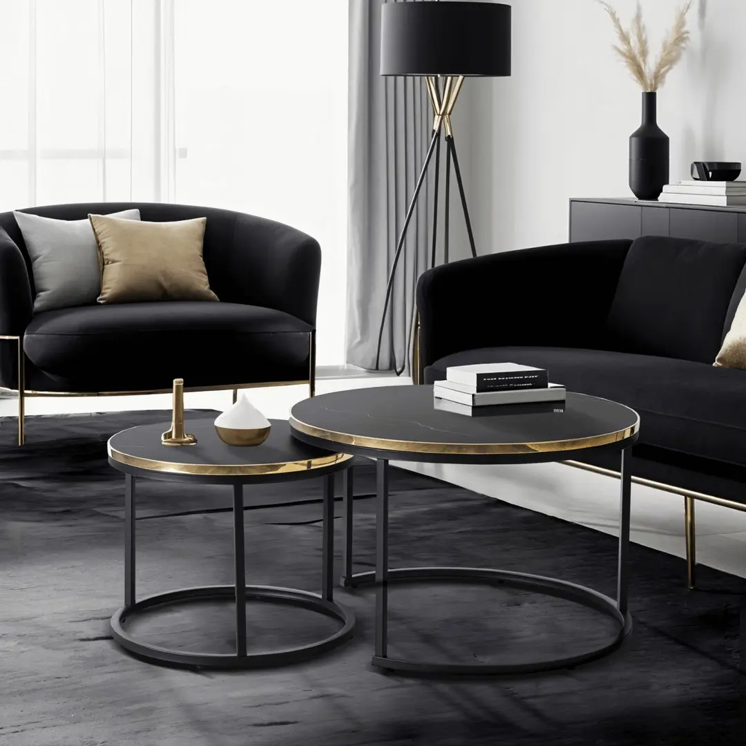 Set masute pentru reviste Mebel Elite Aron (Black Marble/Gold)