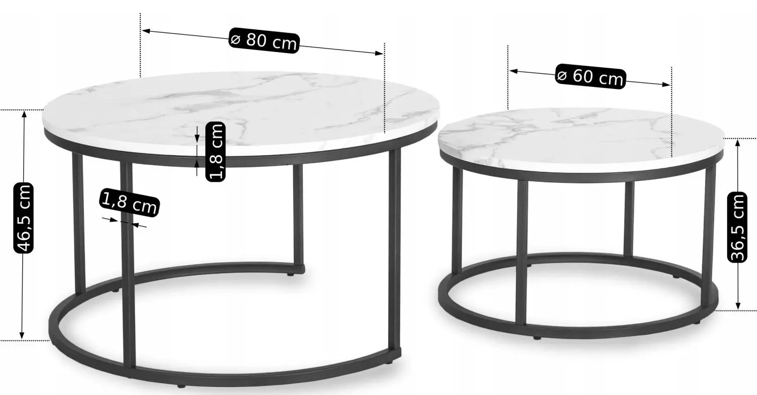 Набор журнальных столиков Mebel Elite Dafne Max (White Marble/Black)