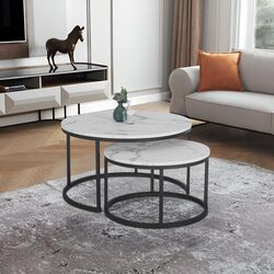 Набор журнальных столиков Mebel Elite Dafne Max (White Marble/Black)