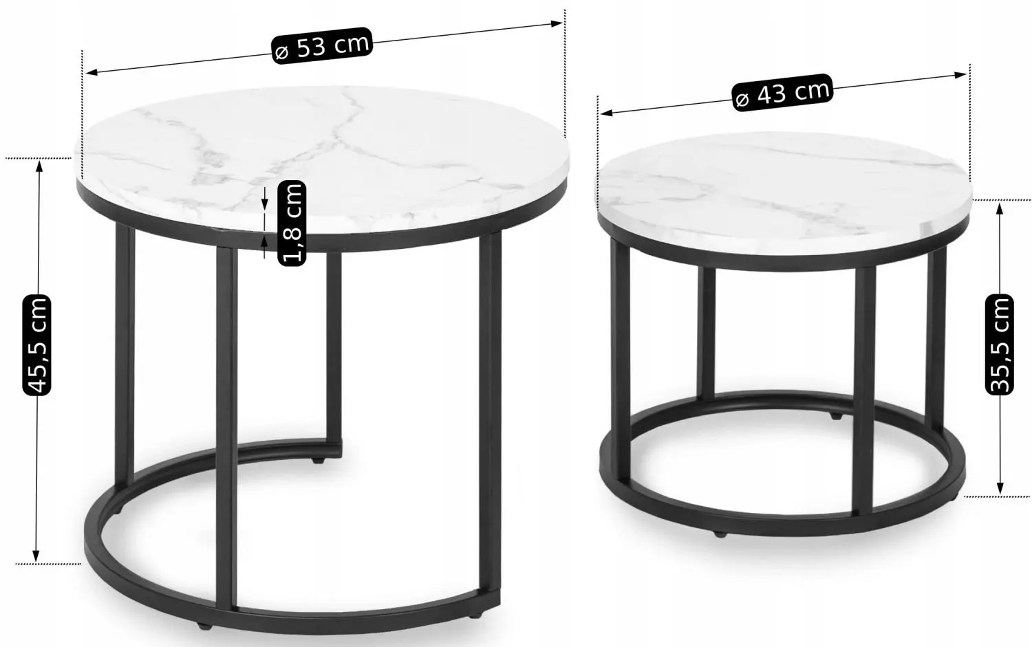 Набор журнальных столиков Mebel Elite Dafne (White Marble/Black) - 2