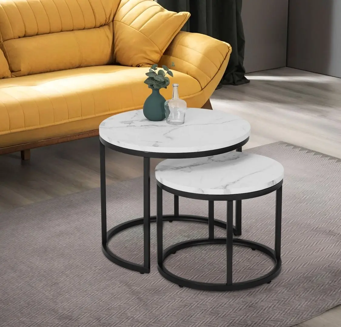 Набор журнальных столиков Mebel Elite Dafne (White Marble/Black)
