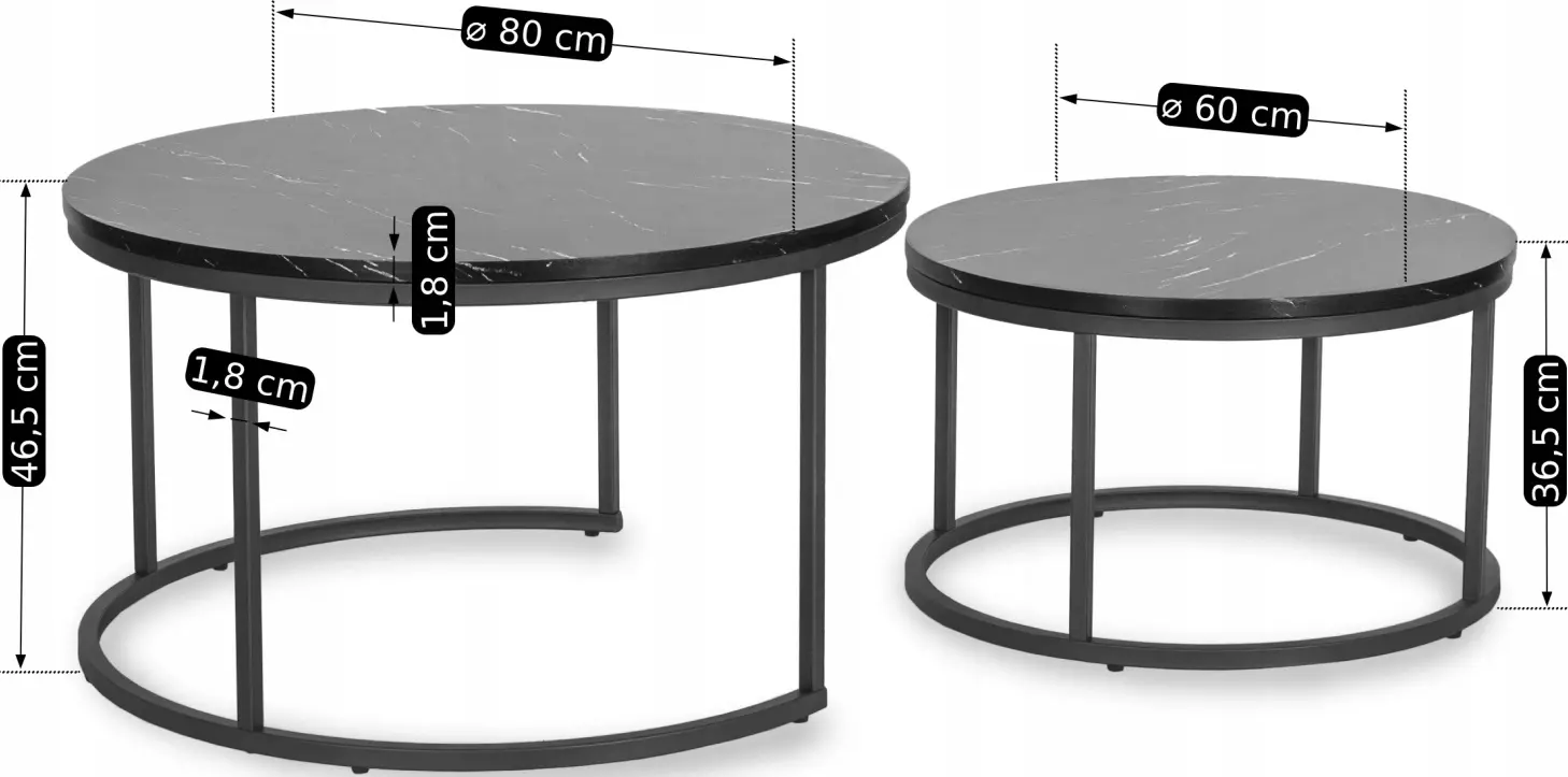 Set masute pentru reviste Mebel Elite Mauro Max (Black Marble/Black) - 6