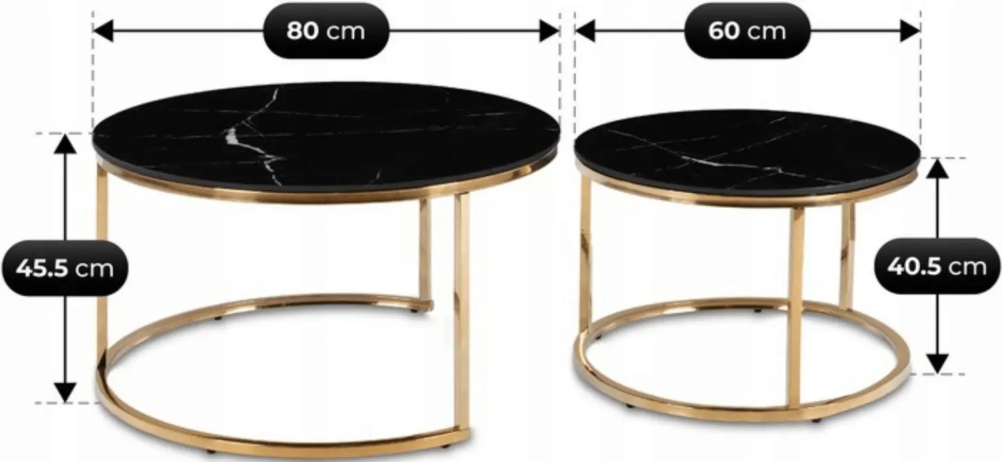 Set masute pentru reviste Mebel Elite Milano (Black Marble/Gold) - 5