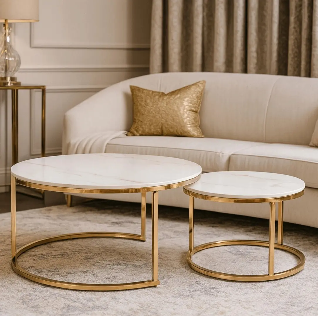 Set masute pentru reviste Mebel Elite Milano (White Marble/Gold)