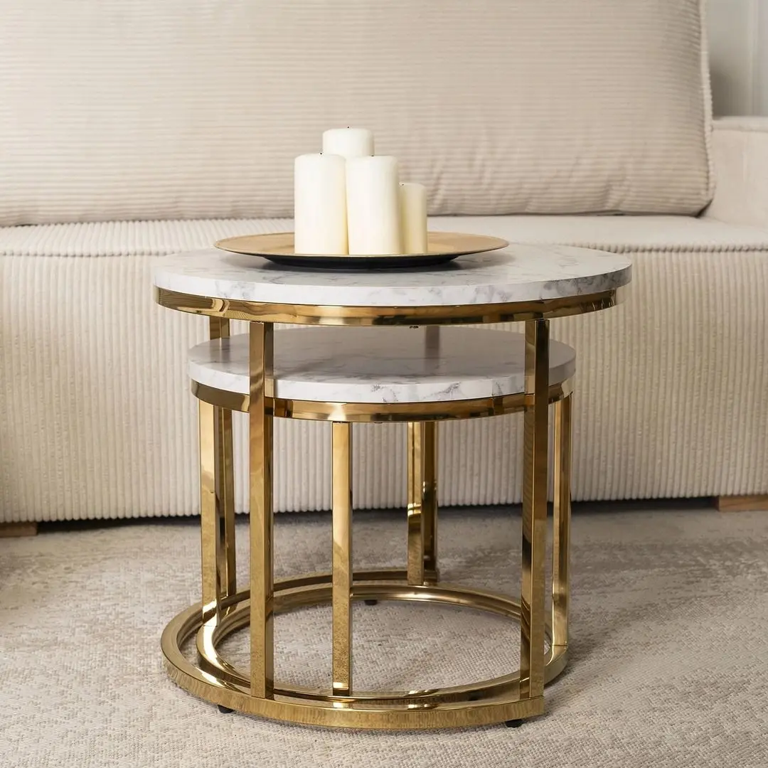 Set masute pentru reviste Mebel Elite Olis (White Marble/Golden)