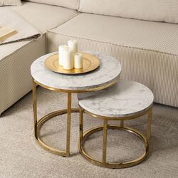 Set masute pentru reviste Mebel Elite Olis (White Marble/Golden)