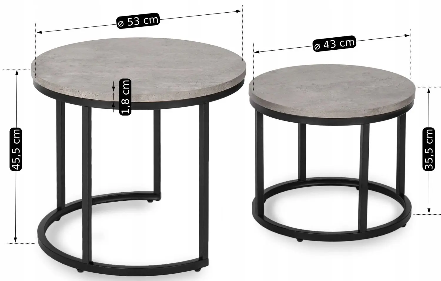 Set masute pentru reviste Mebel Elite Rocky (Grey Concrete/Black)