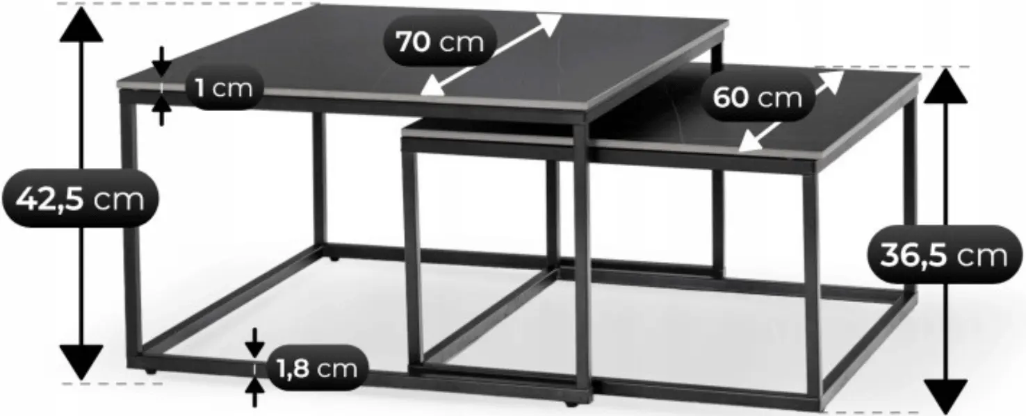 Set masute pentru reviste Mebel Elite Tenor (Black Marble/Black) - 6
