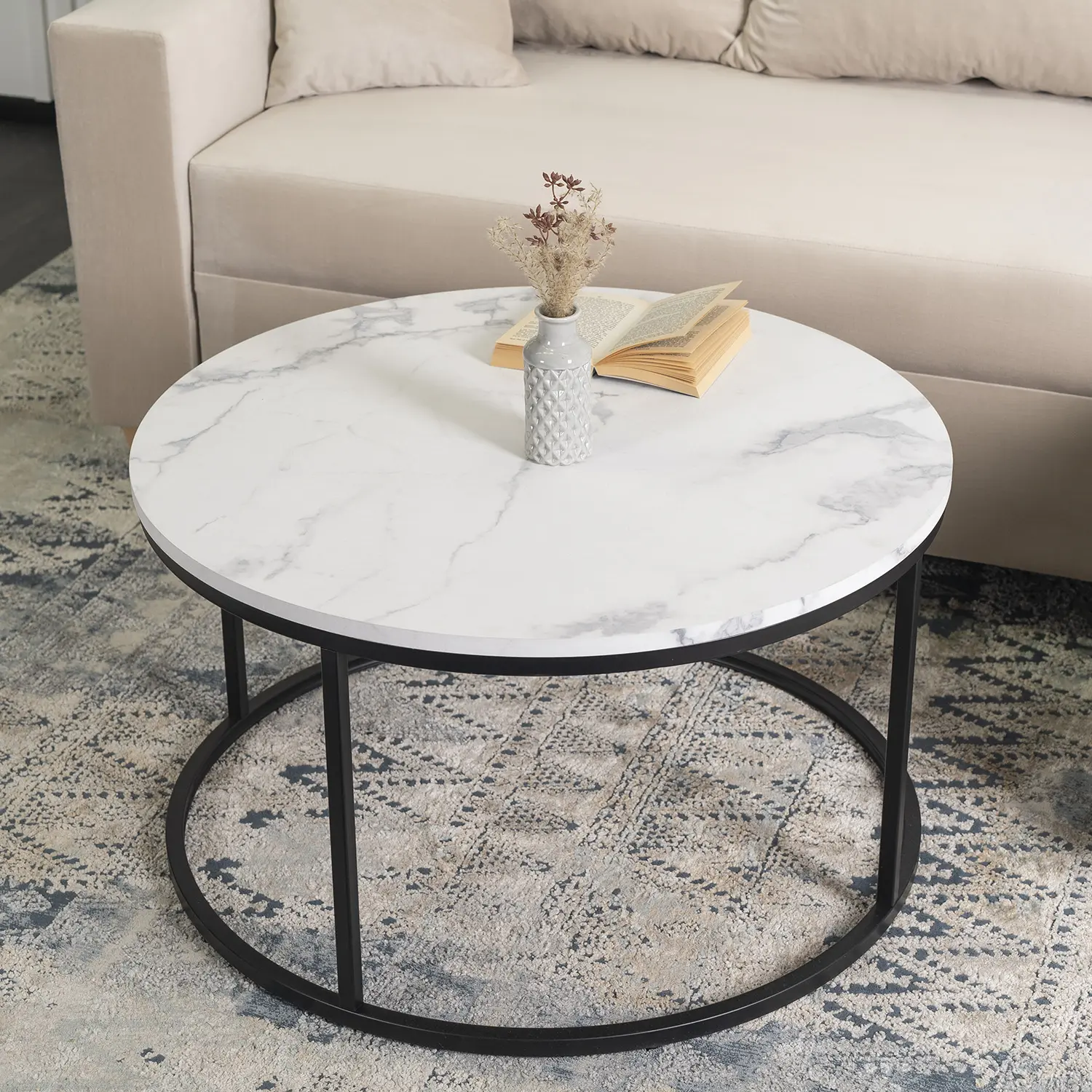 Masa pentru reviste Mebel Elite Conny Max (White Marble/Black)