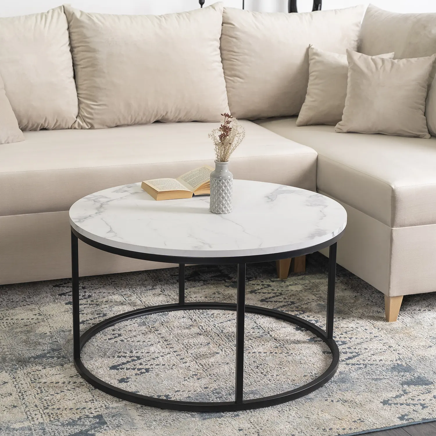 Masa pentru reviste Mebel Elite Conny Max (White Marble/Black)