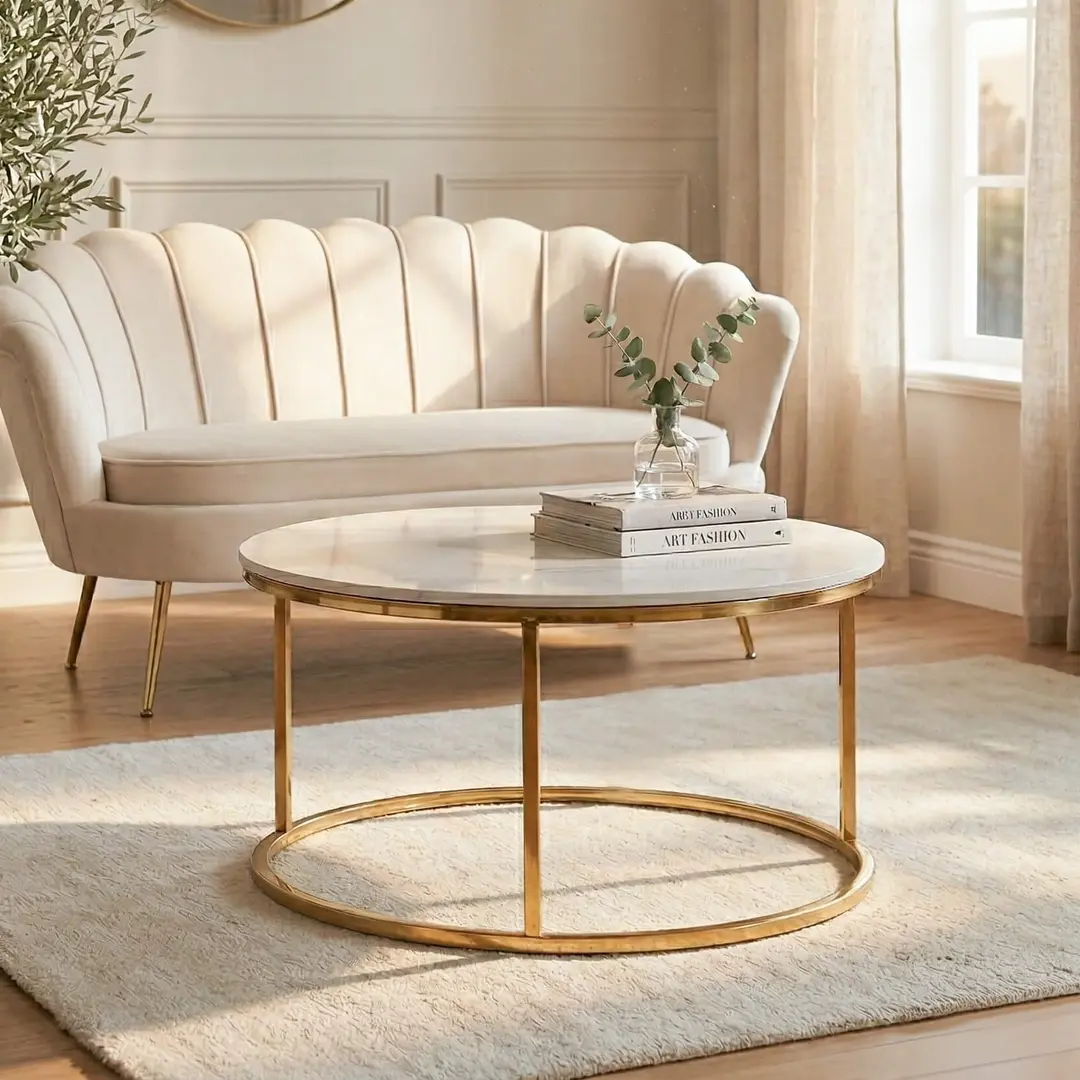 Masa pentru reviste Mebel Elite Venice (White Marble/Gold)