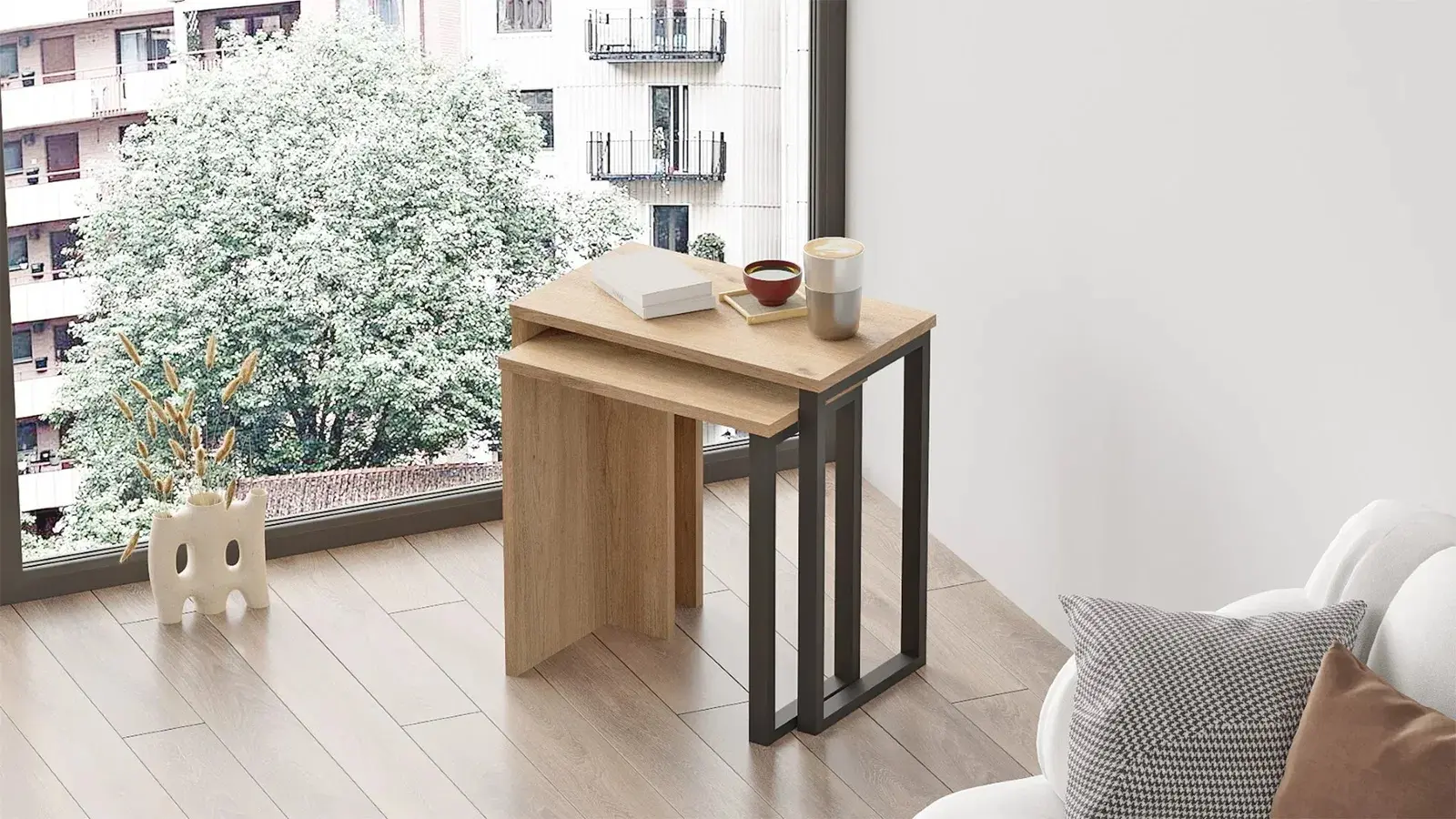 Набор журнальных столиков Mirage Design Ocean ON7-S (Natural Oak/Black)