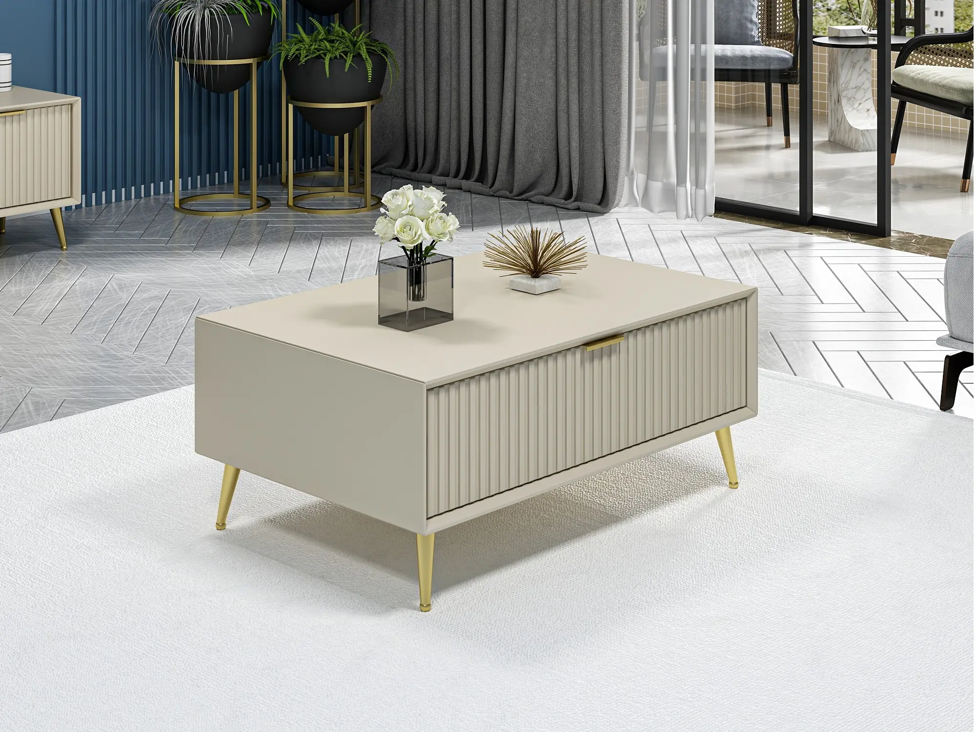 Журнальный столик Mirage Meble Luxe (Sandstone/Gold)