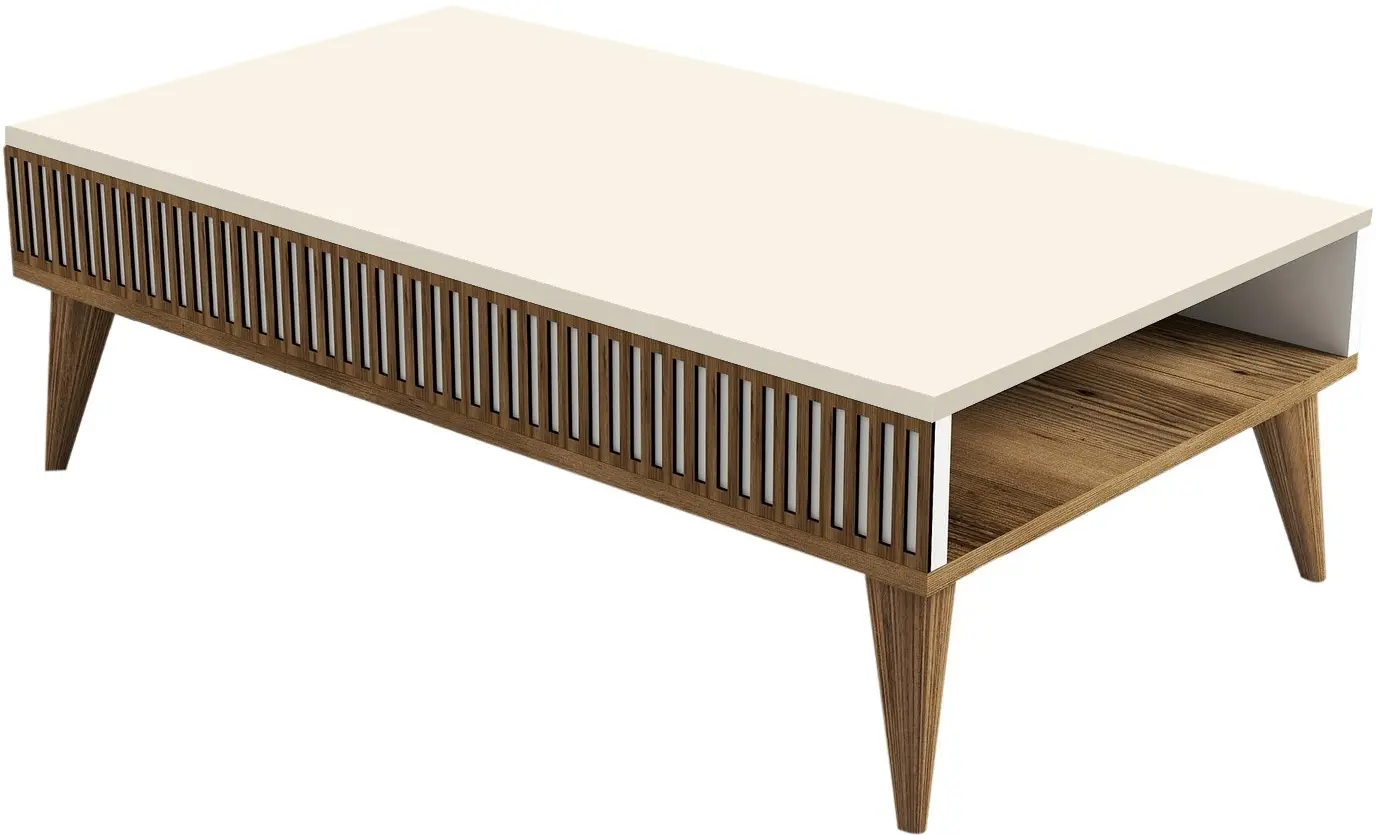Masa pentru reviste Mirage Meble Milan 105x35x60 (Cream/Walnut)