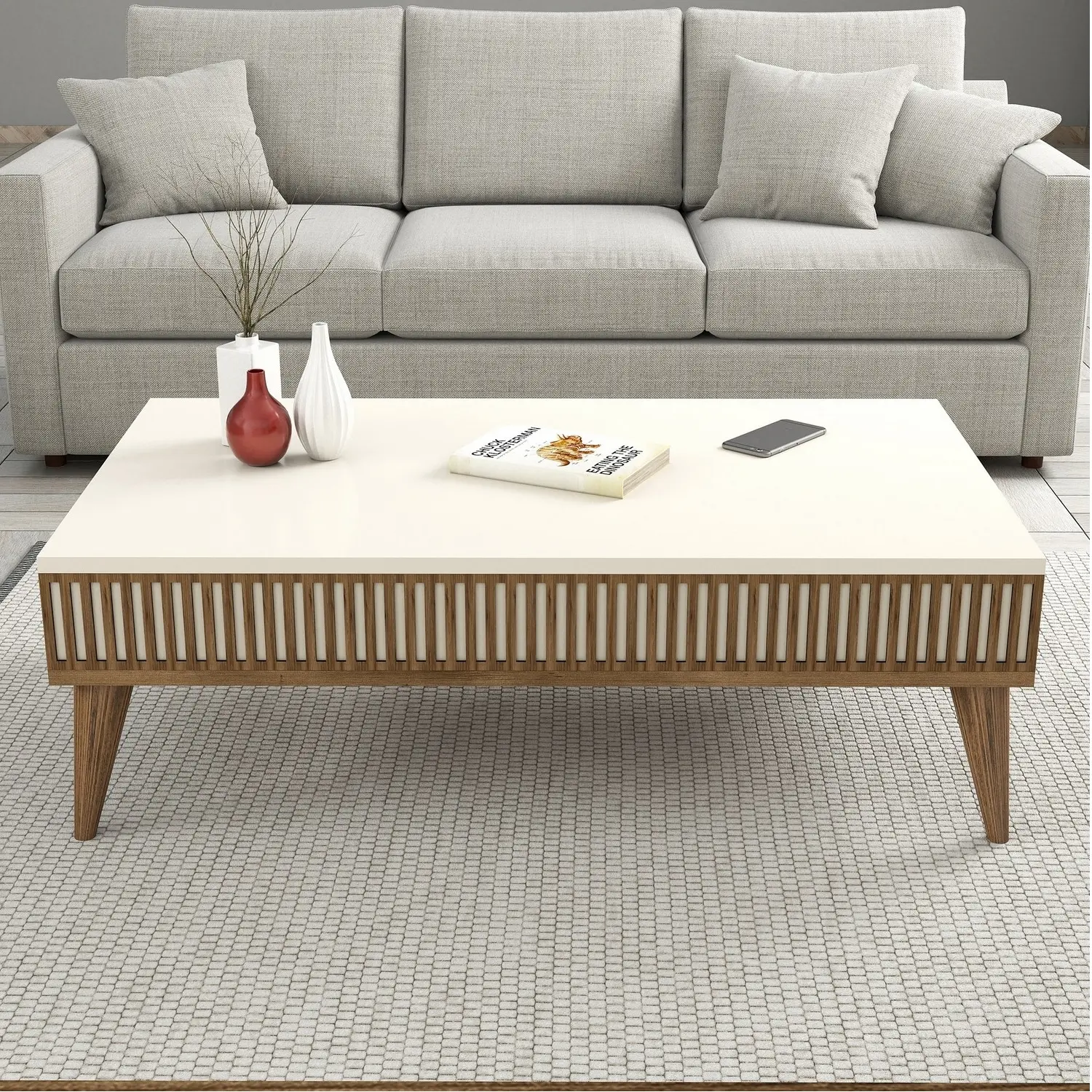 Masa pentru reviste Mirage Meble Milan 105x35x60 (Cream/Walnut)