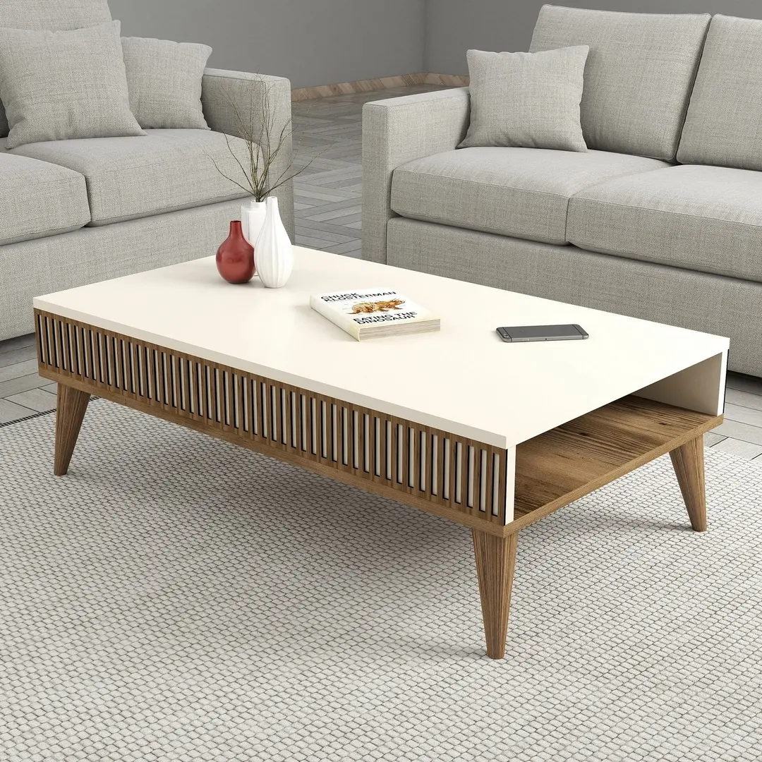 Masa pentru reviste Mirage Meble Milan 105x35x60 (Cream/Walnut)
