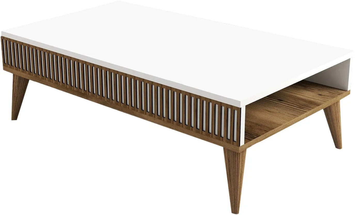 Masa pentru reviste Mirage Meble Milan 105x35x60 (White/Walnut)