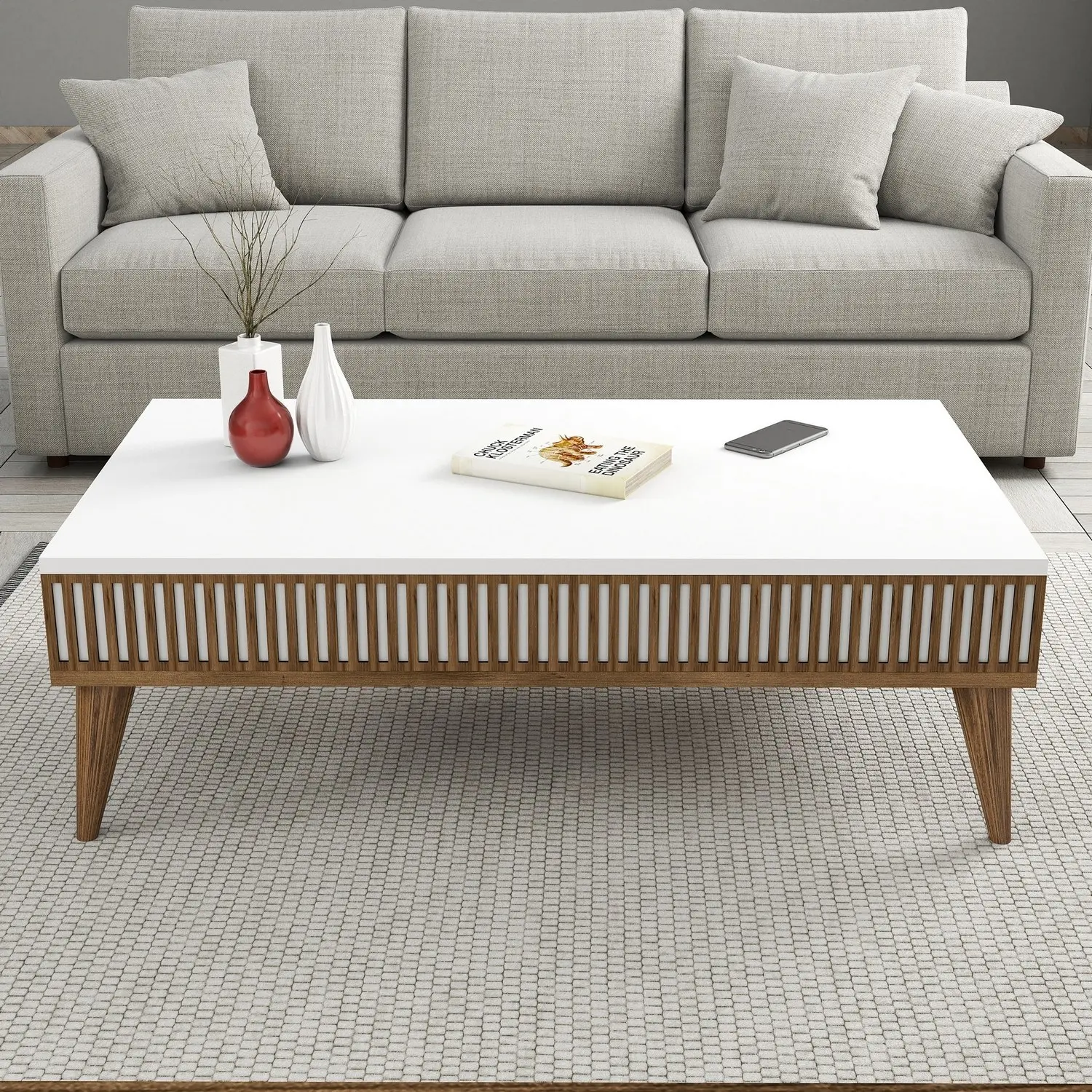 Masa pentru reviste Mirage Meble Milan 105x35x60 (White/Walnut)