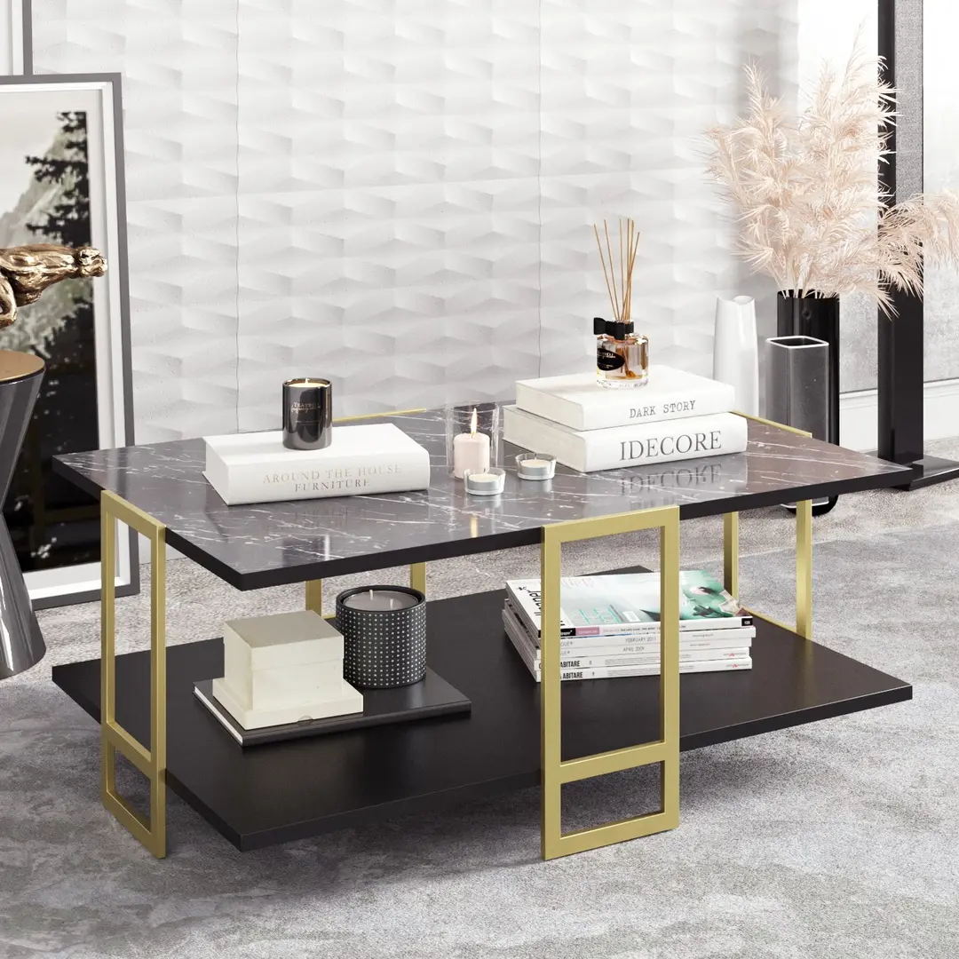 Masa pentru reviste Mirage Meble Polka (Black Marble/Gold)